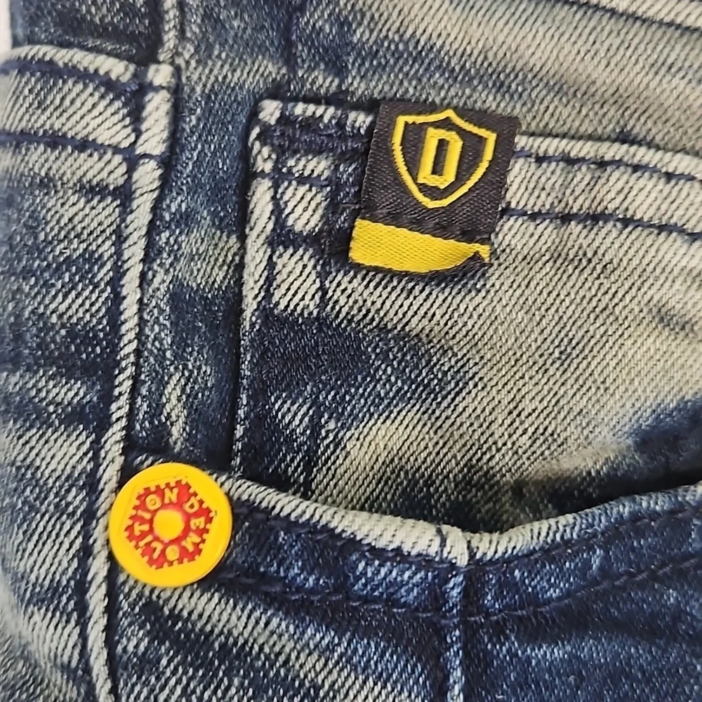 Demolition Distressed Denim Boys Blue Jeans, Skinny Leg, Size 14